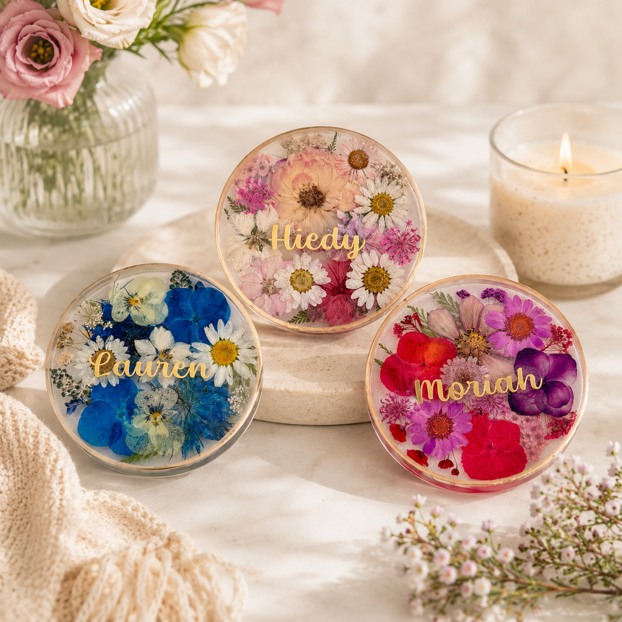 Custom Floral Coaster Set